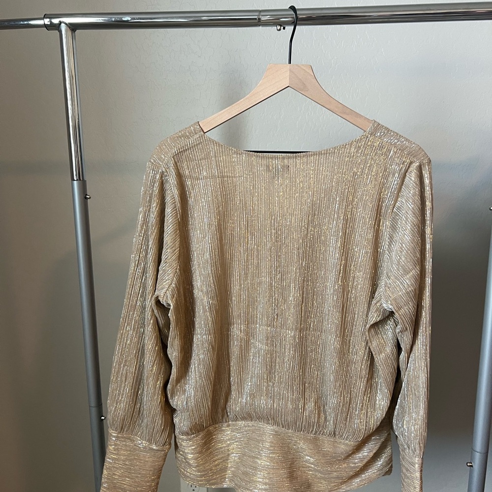 Express Gold Metallic V-Neck Blouse - Picture 2 of 3